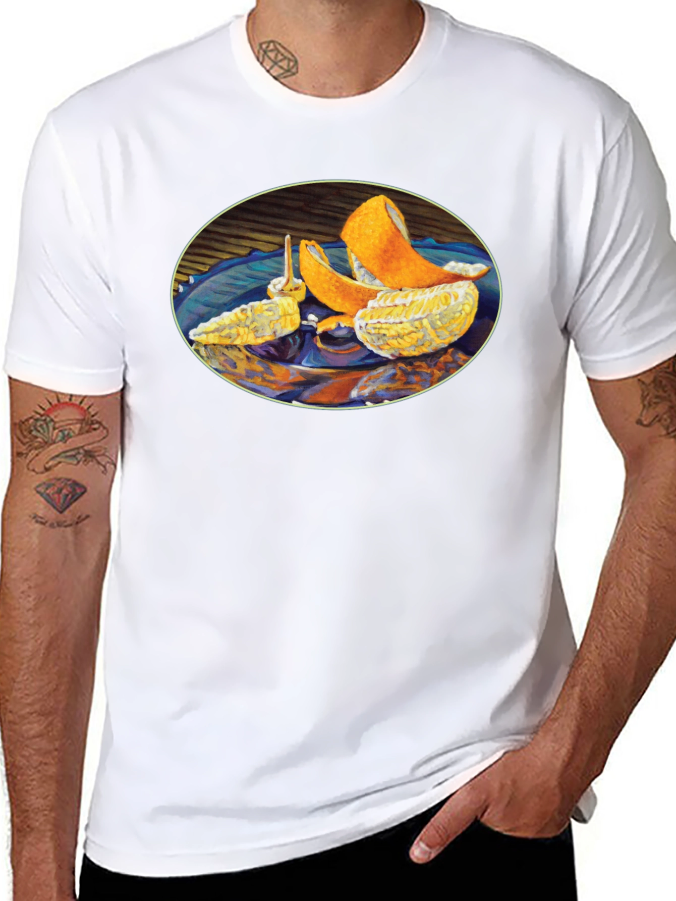 Citrus Fruit Art Graphic Print Black T-Shirt