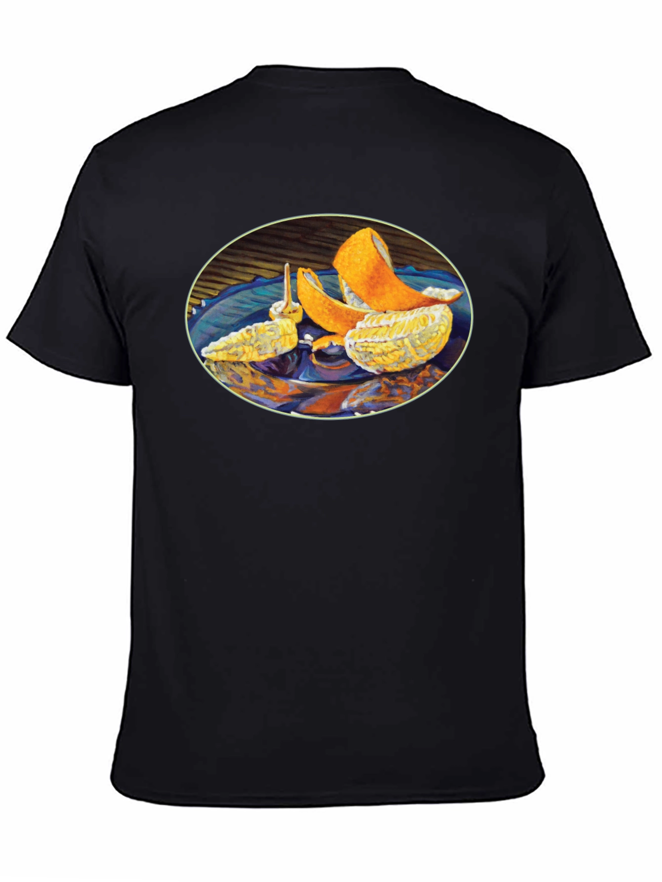 Citrus Fruit Art Graphic Print Black T-Shirt