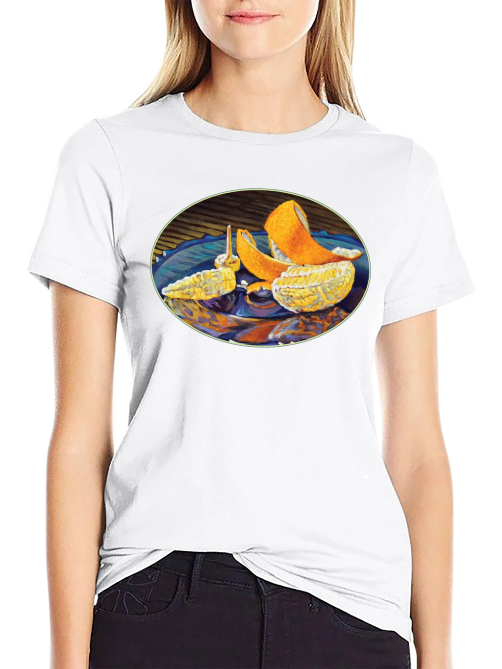 Citrus Fruit Art Graphic Print Black T-Shirt