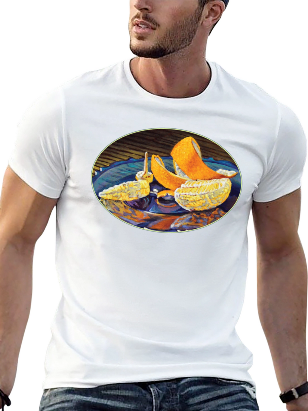 Citrus Fruit Art Graphic Print Black T-Shirt