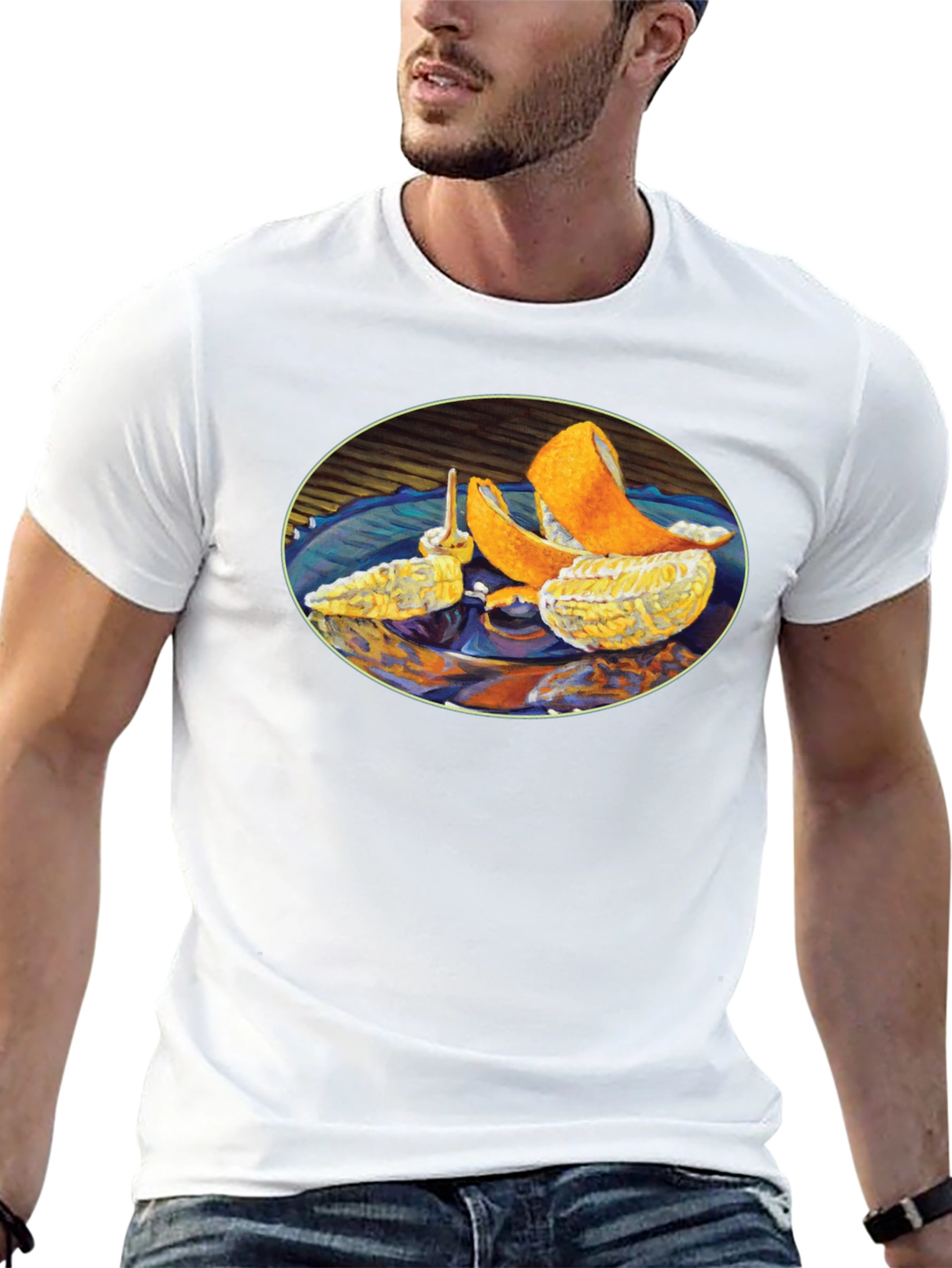 Citrus Fruit Art Graphic Print Black T-Shirt