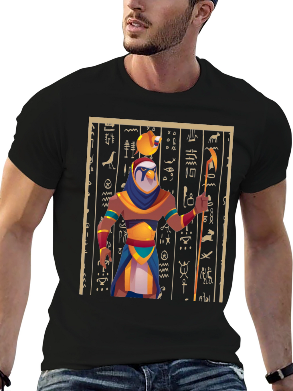 Egyptian God Graphic Tee - Black Cotton Blend