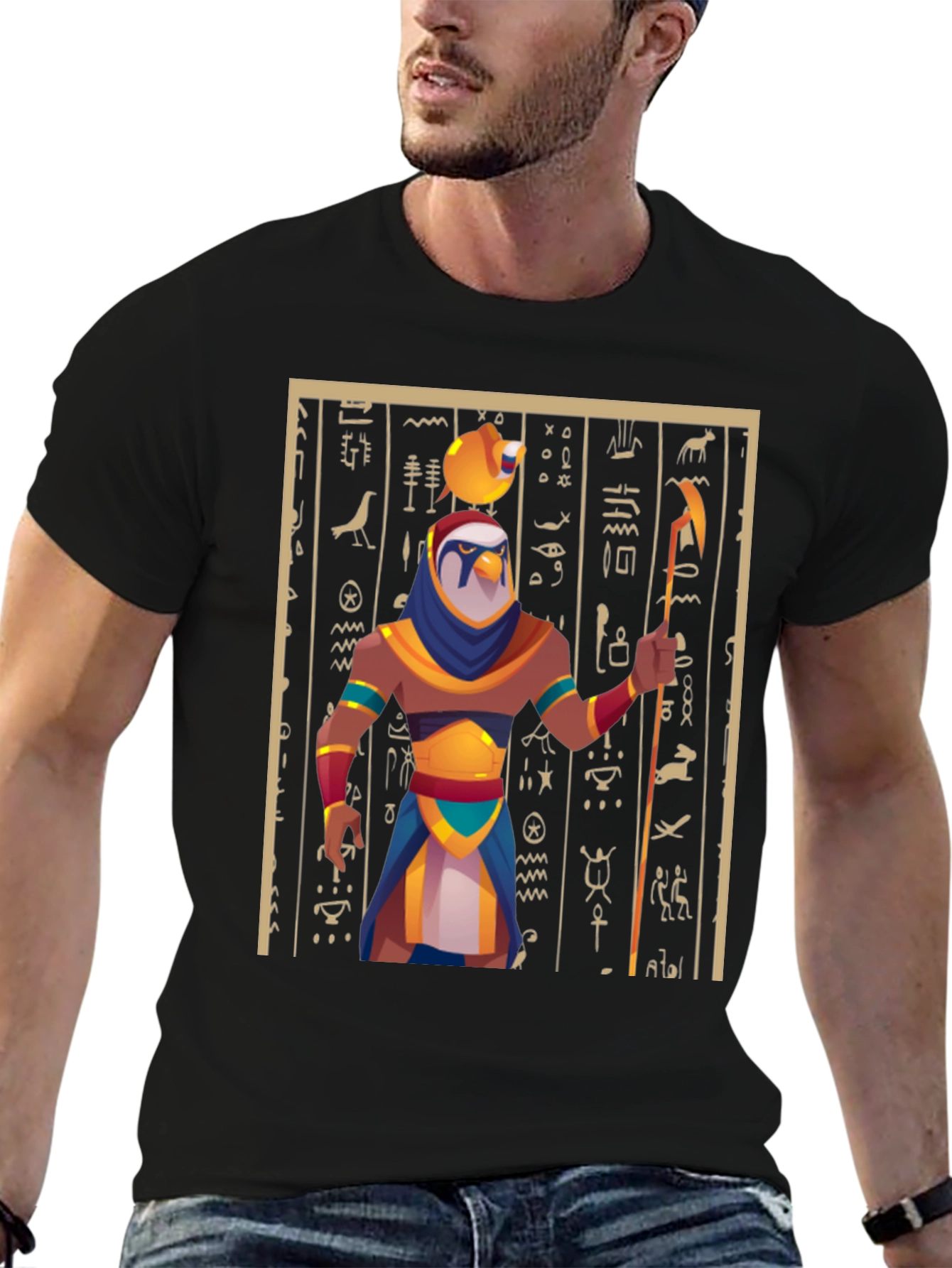 Egyptian God Graphic Tee - Black Cotton Blend