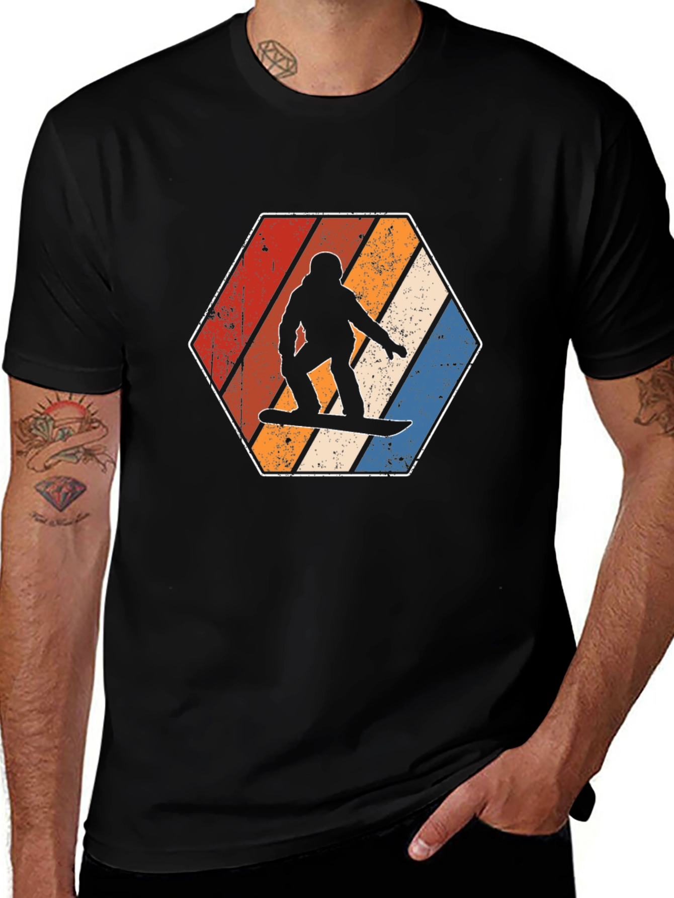 Vintage Snowboarder T-Shirt Retro Hexagon Design