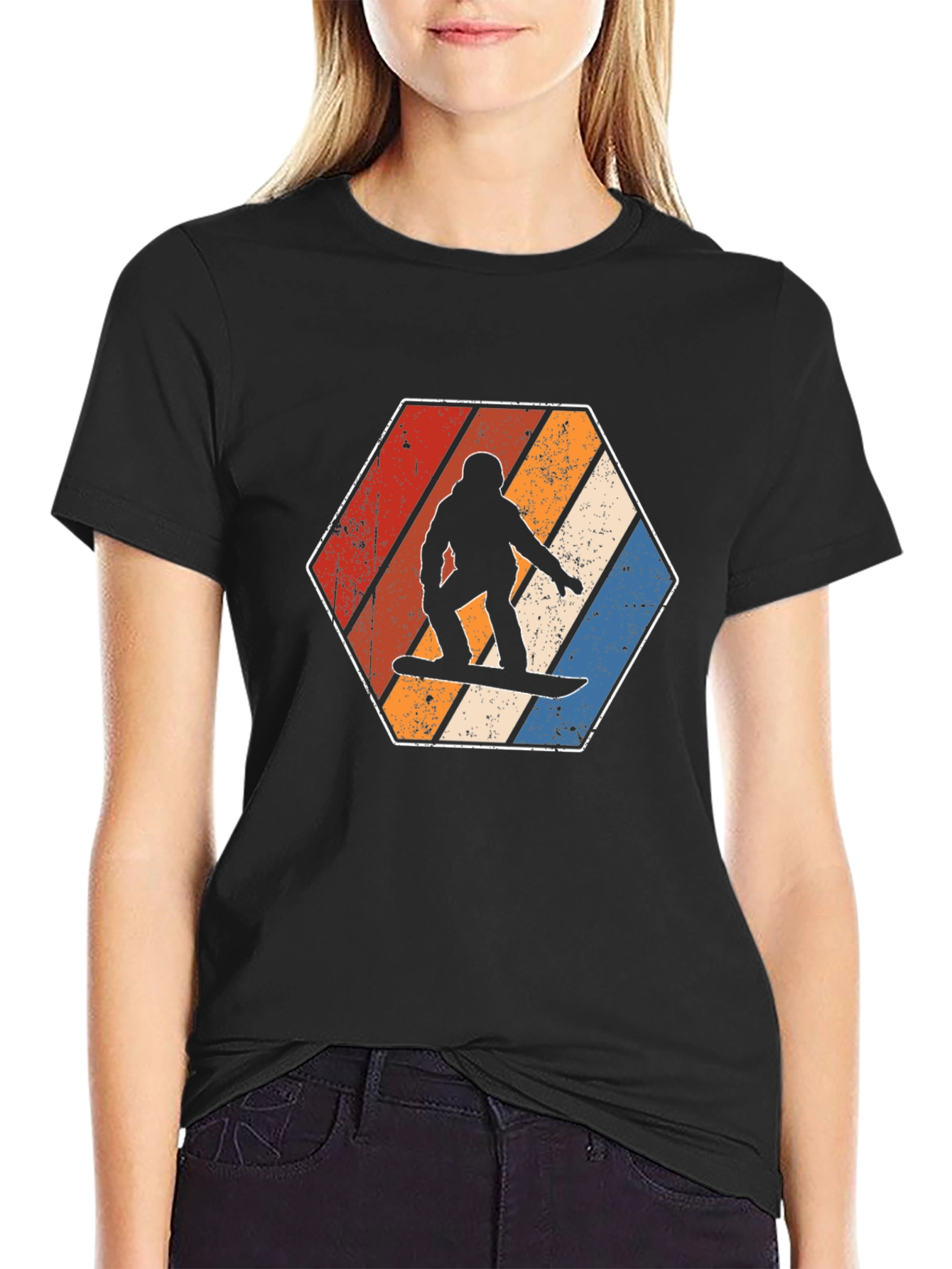 Vintage Snowboarder T-Shirt Retro Hexagon Design