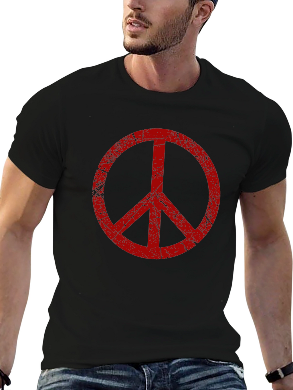 Distressed Peace Sign Black T-Shirt