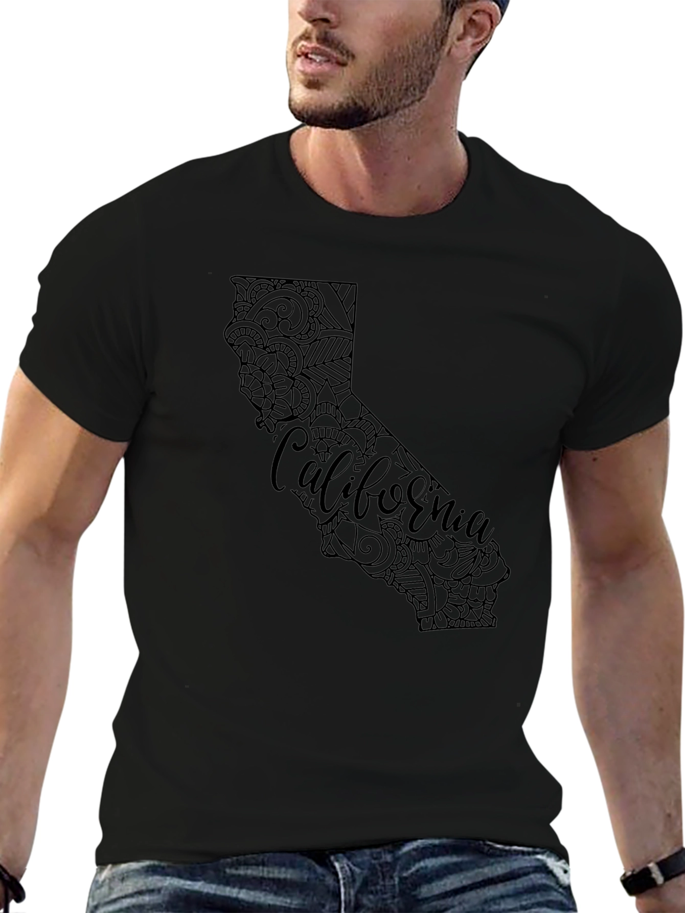 California State Mandala Graphic Black T-Shirt