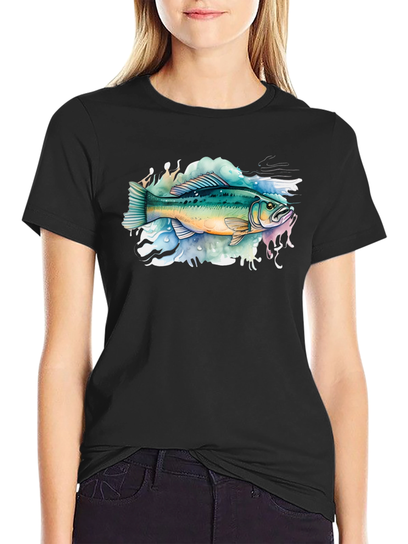 Bass Fish Graphic Tee - Black Cotton T-Shirt