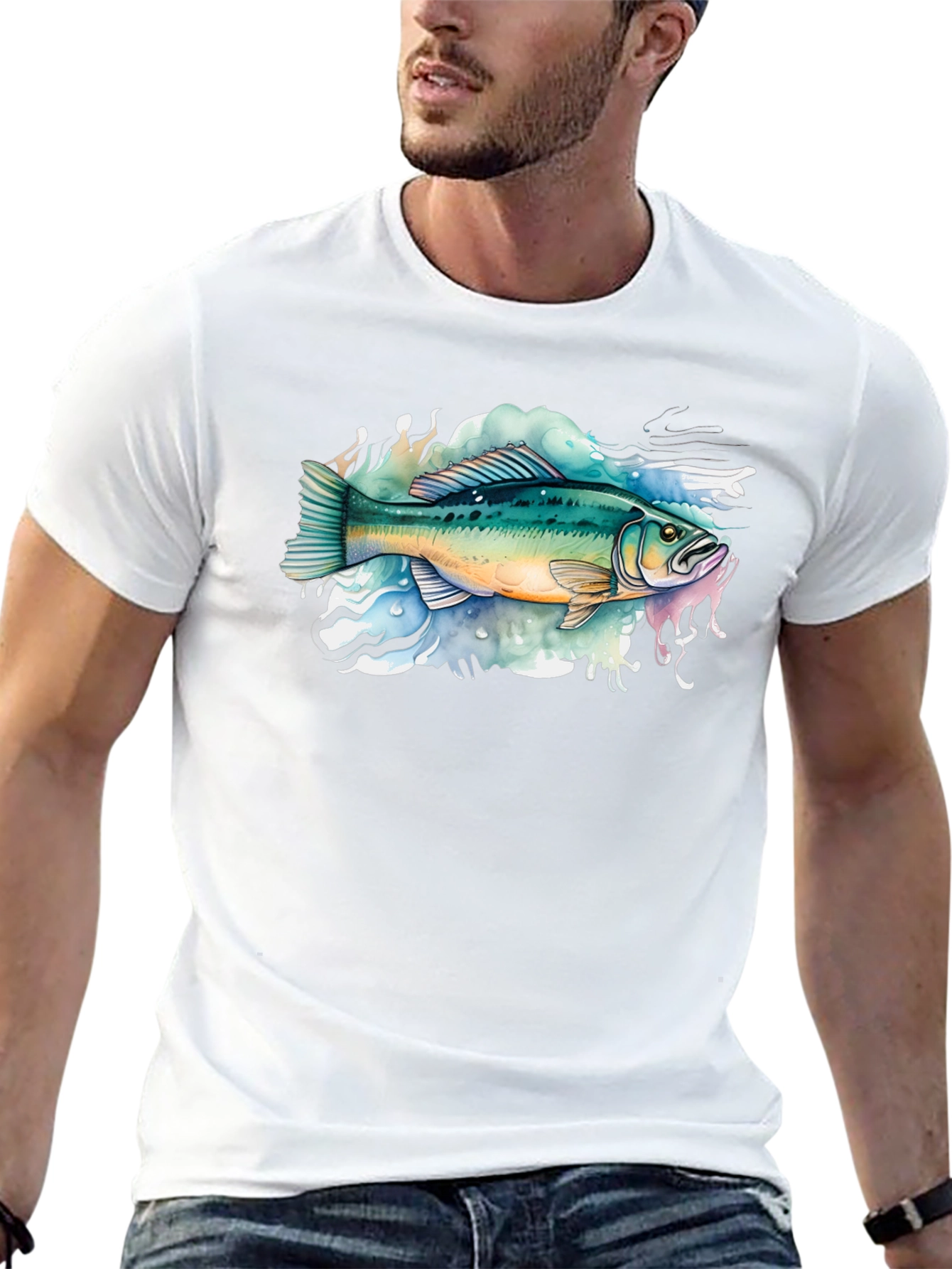 Bass Fish Graphic Tee - Black Cotton T-Shirt
