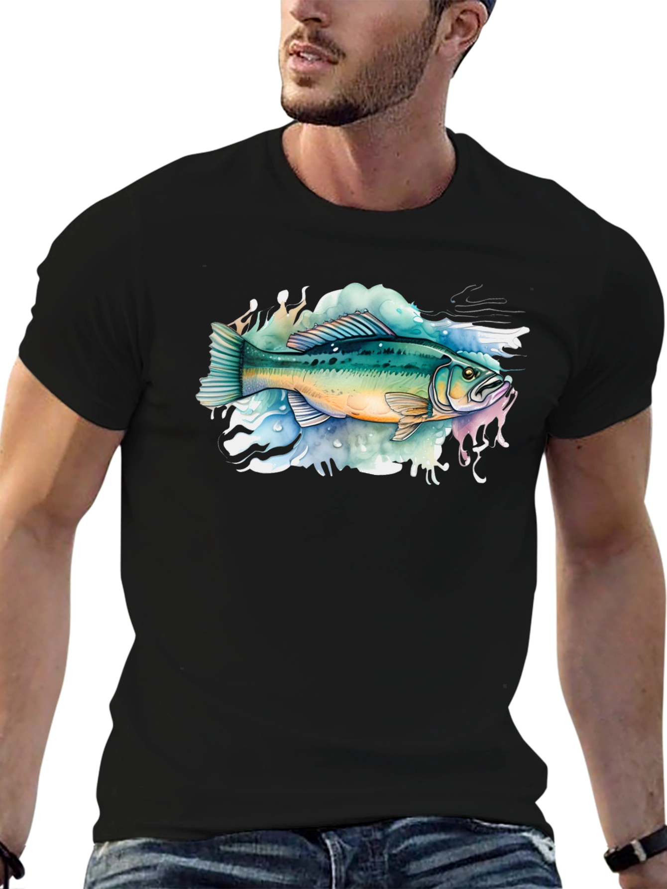 Bass Fish Graphic Tee - Black Cotton T-Shirt