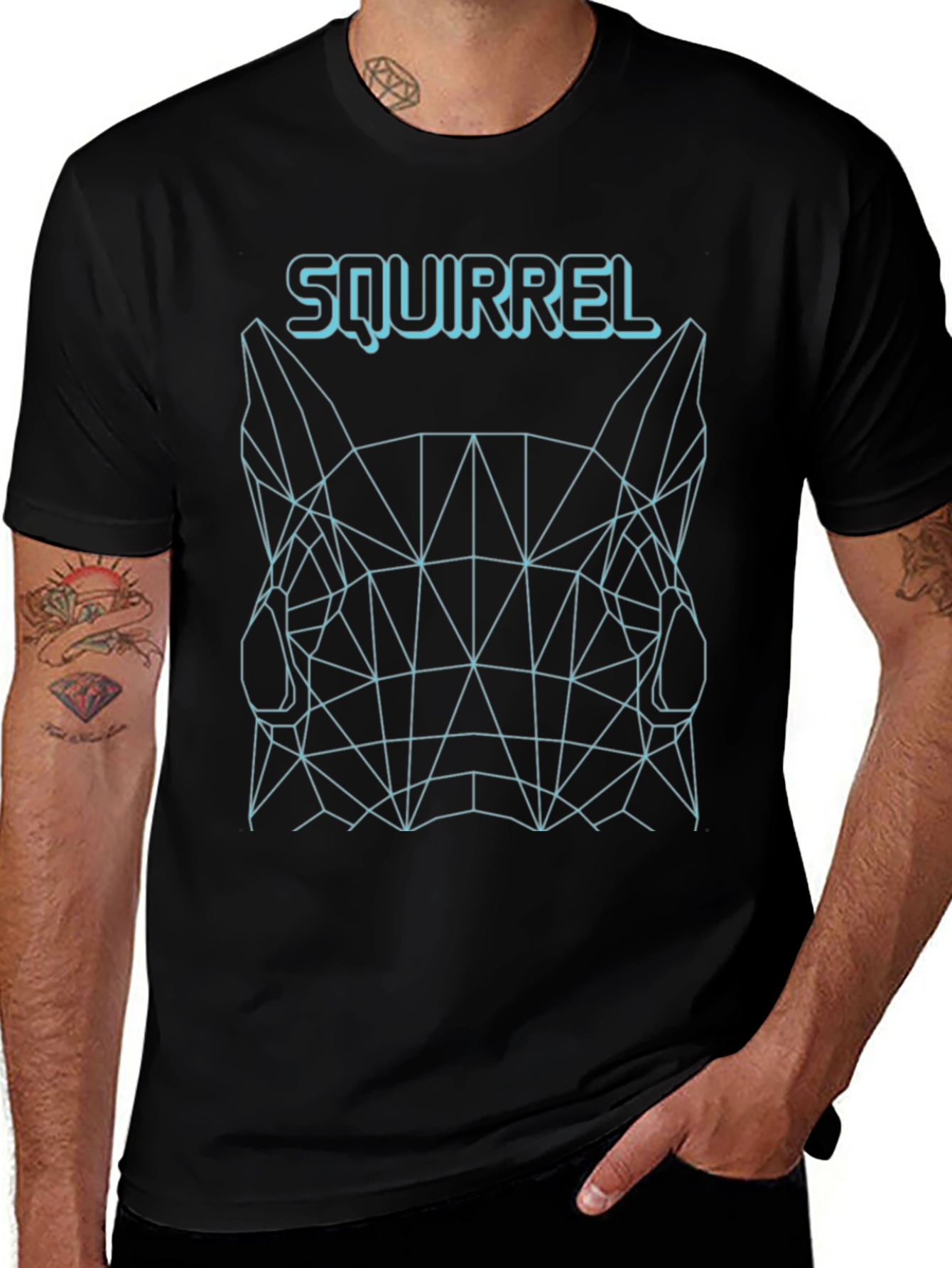 Geometric Squirrel Graphic Tee - Black