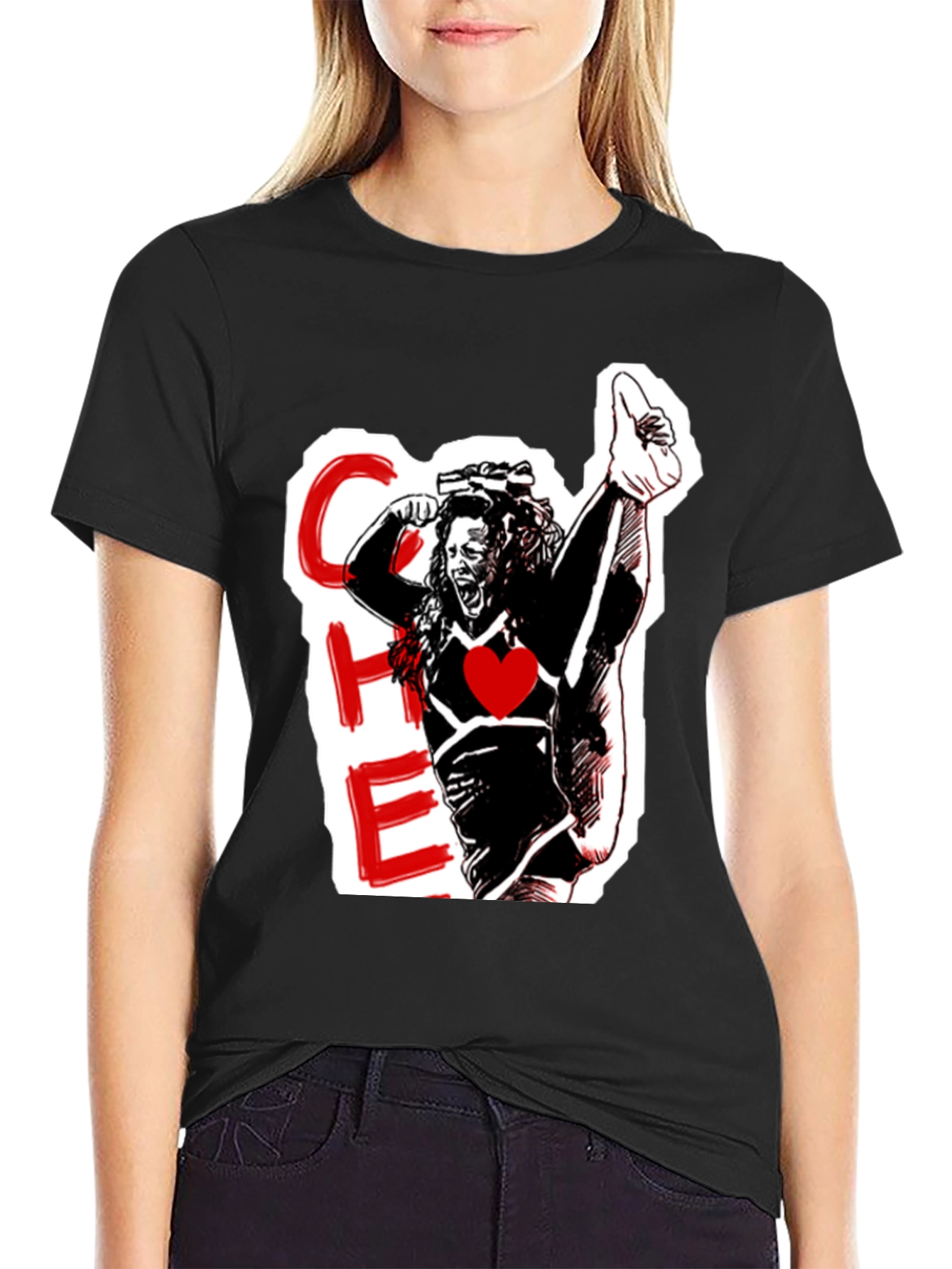 Cheerleader Graphic Black T-Shirt