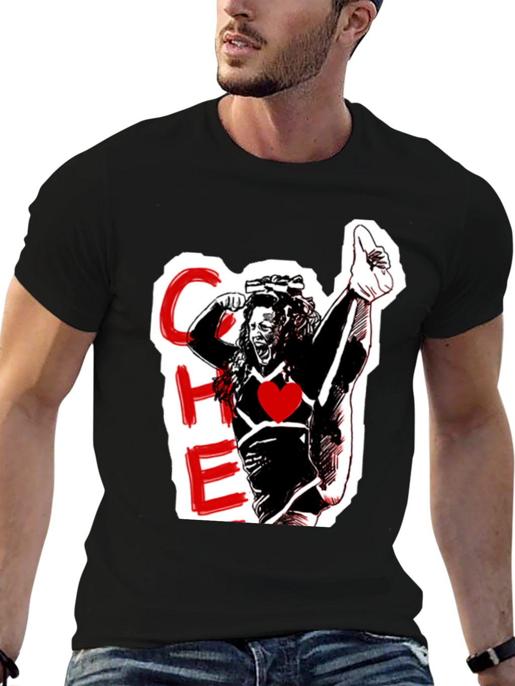 Cheerleader Graphic Black T-Shirt
