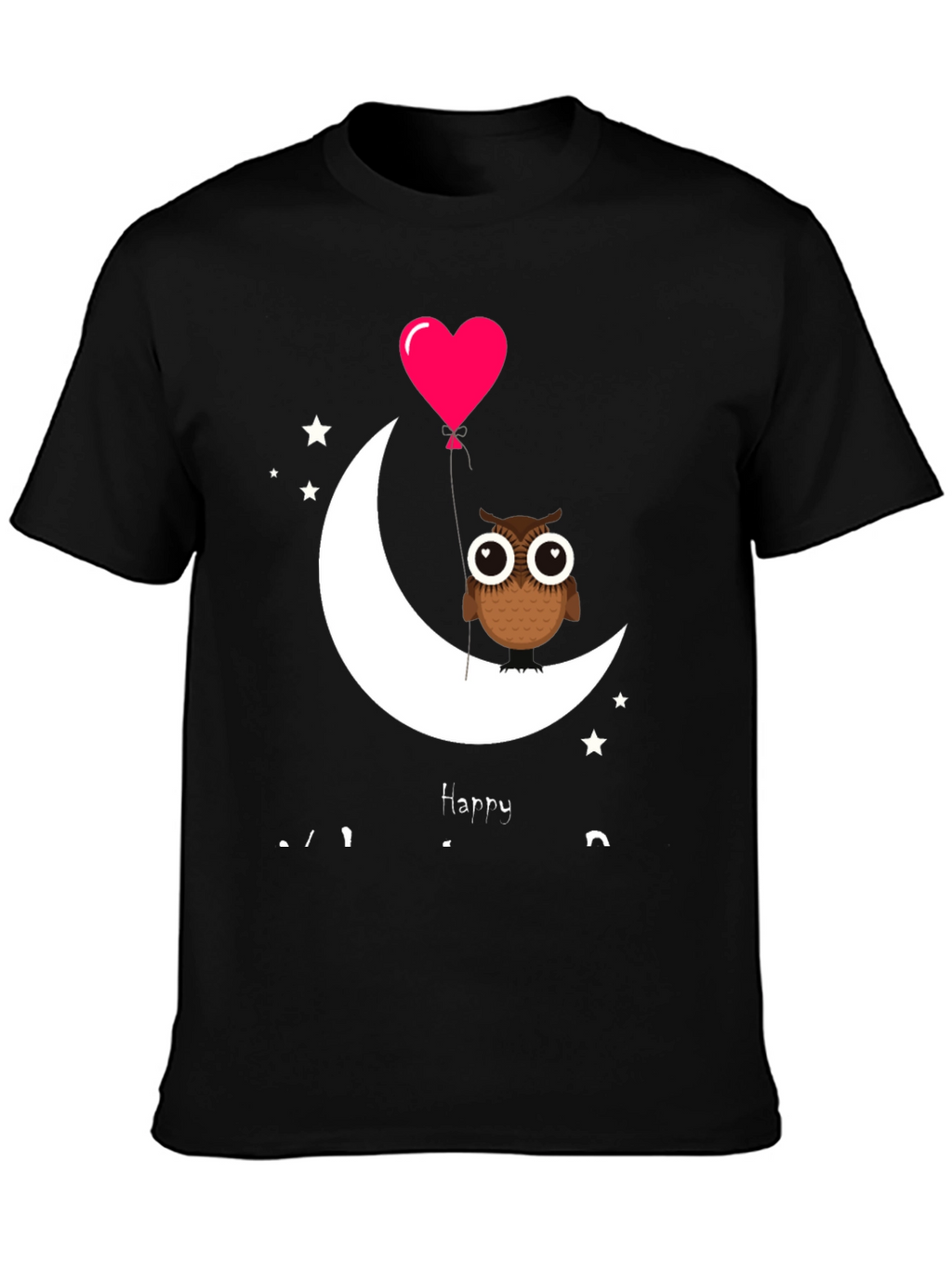 Owl on Moon with Heart Balloon Graphic Tee