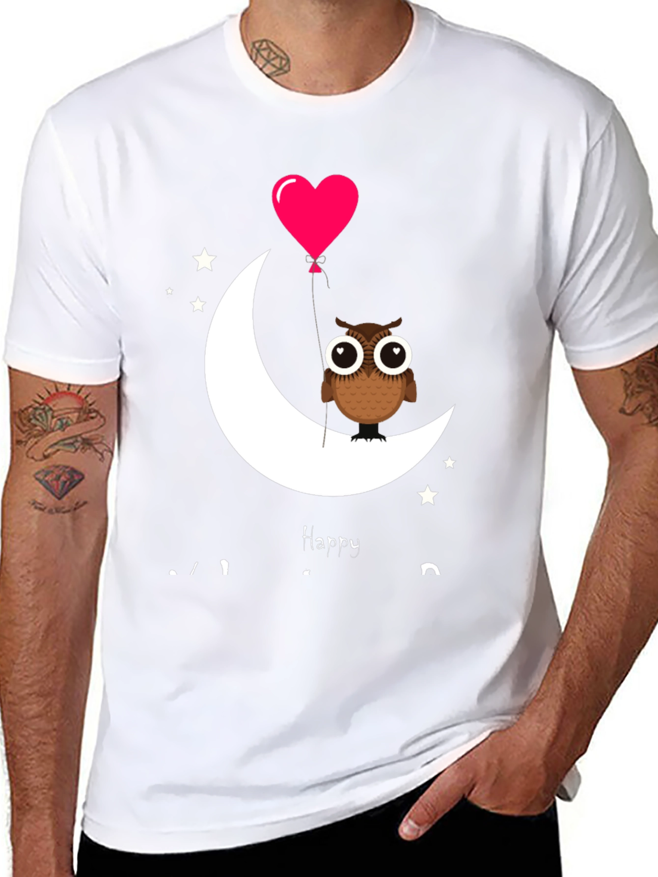 Owl on Moon with Heart Balloon Graphic Tee