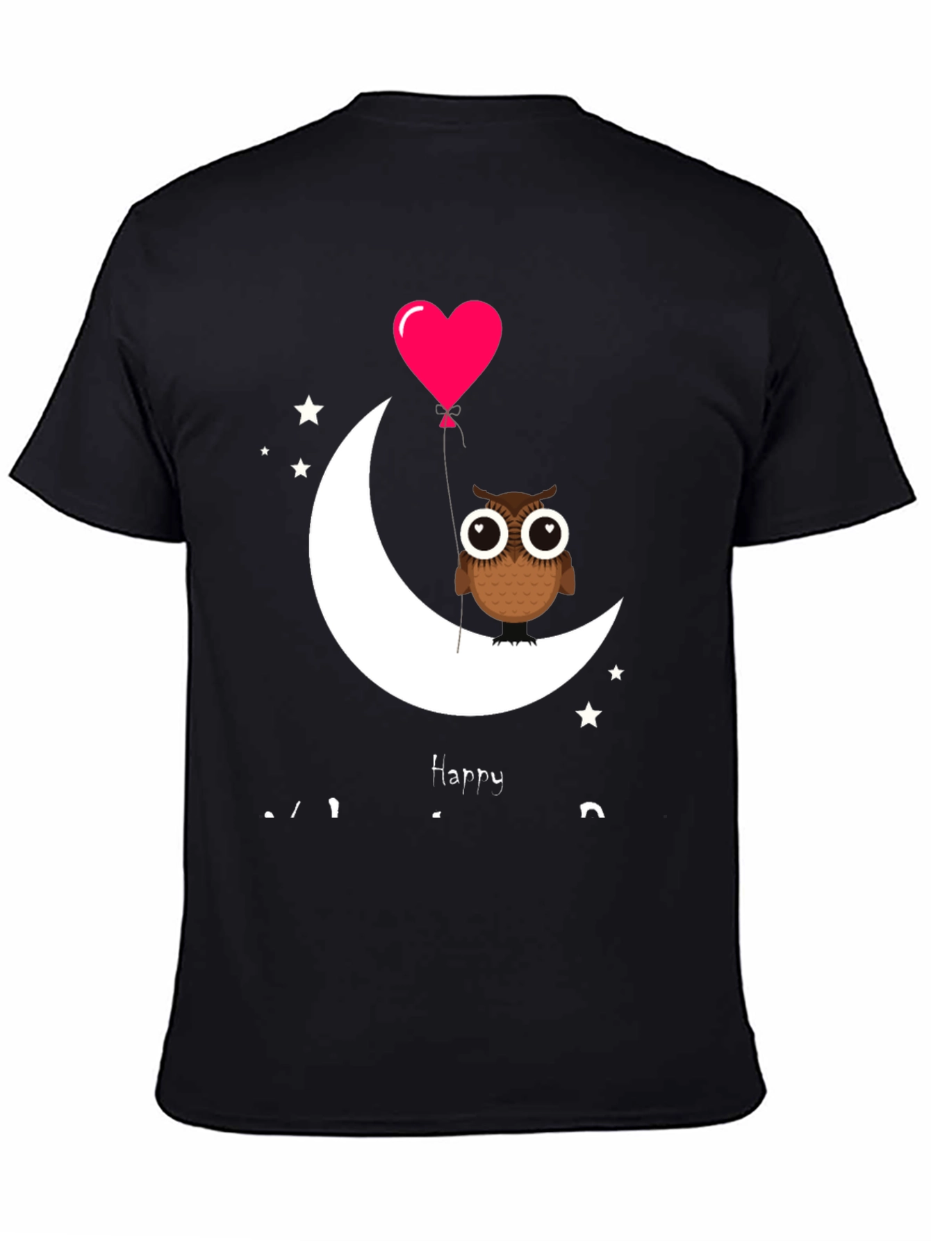 Owl on Moon with Heart Balloon Graphic Tee