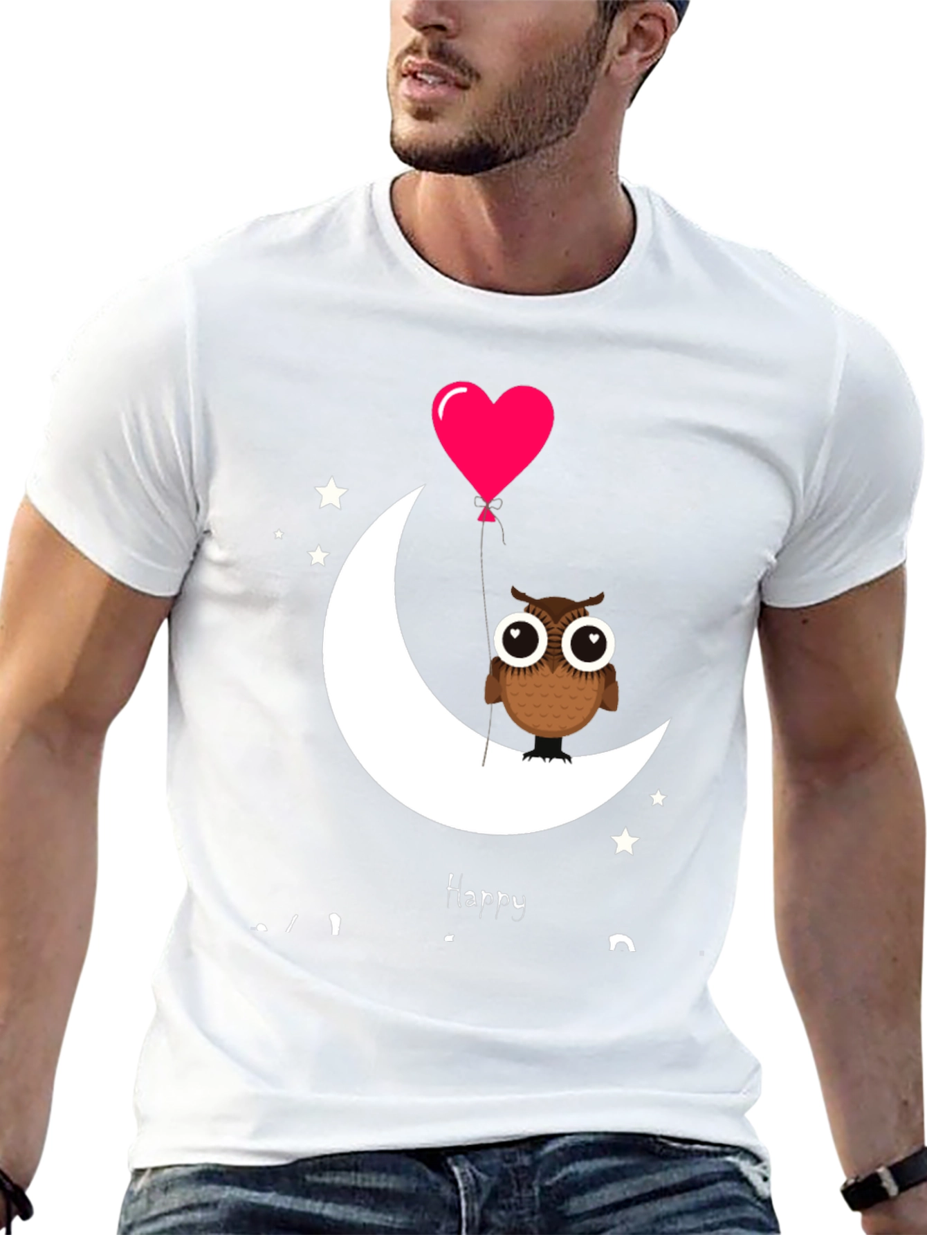 Owl on Moon with Heart Balloon Graphic Tee