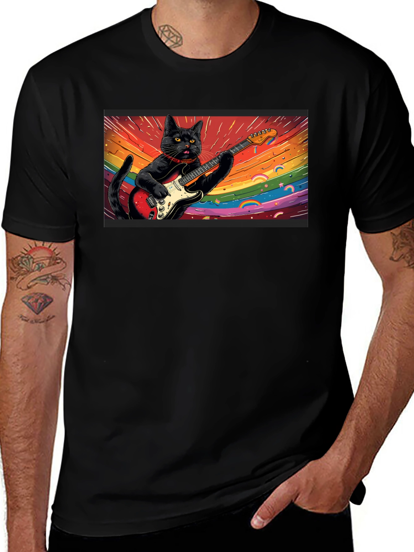 Cool Cat Guitarist T-Shirt - Black