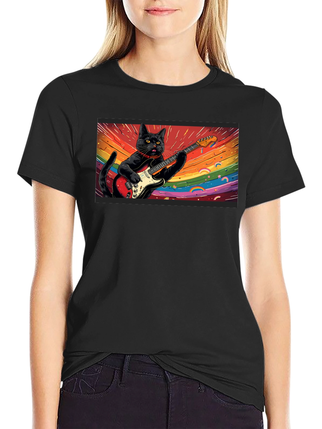 Cool Cat Guitarist T-Shirt - Black