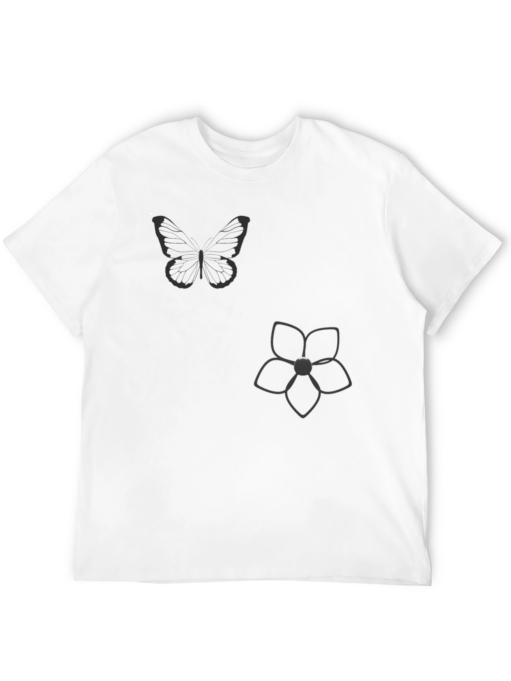 Black Graphic Tee - Butterfly & Flower Print