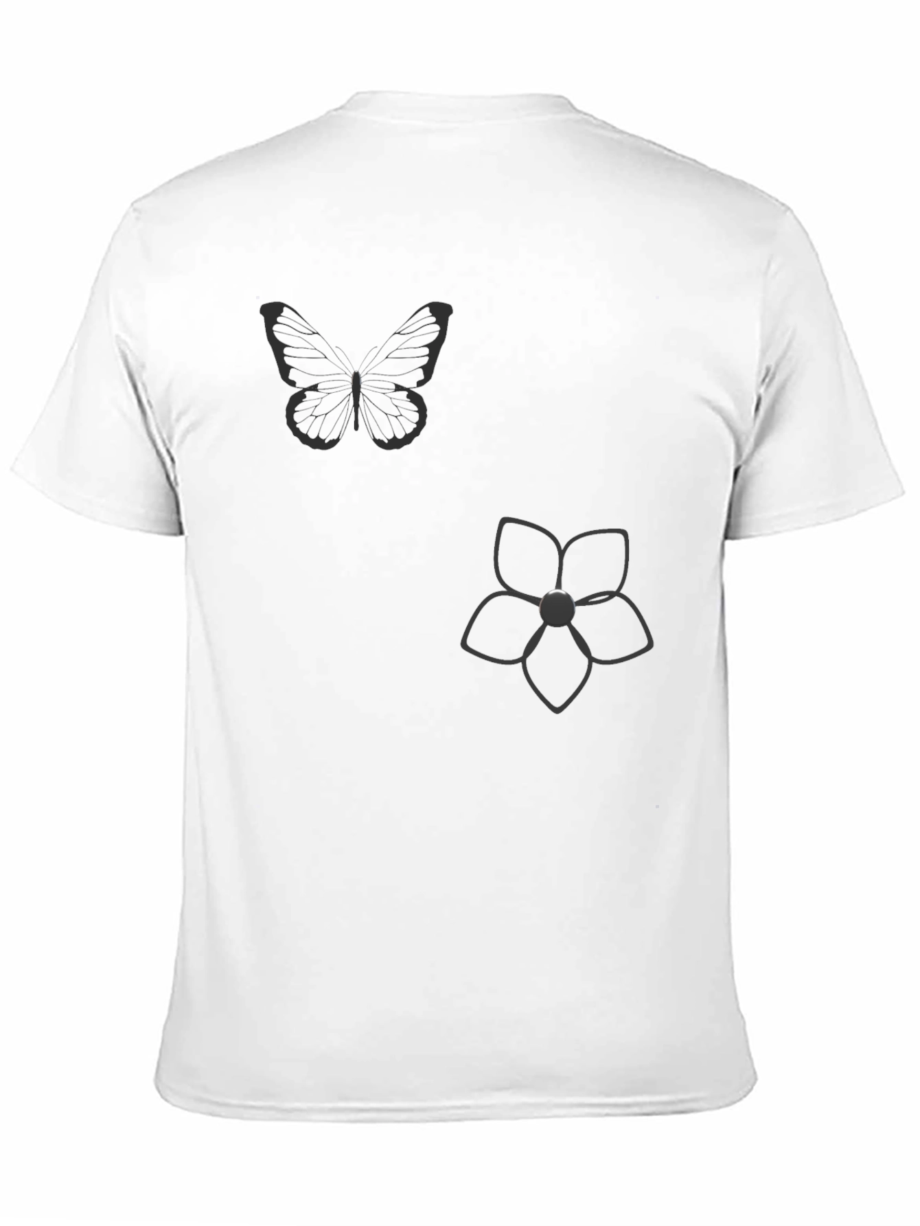 Black Graphic Tee - Butterfly & Flower Print