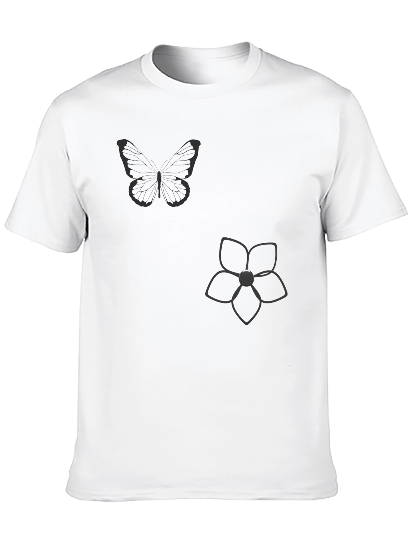 Black Graphic Tee - Butterfly & Flower Print