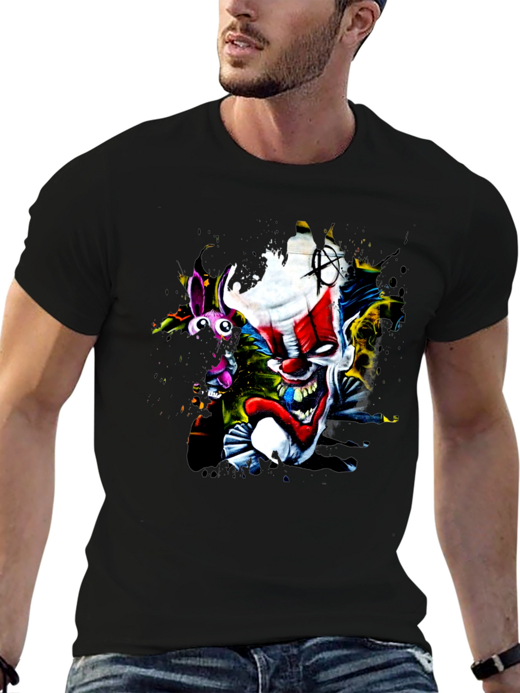 Creepy Clown Graphic Print Black T-Shirt