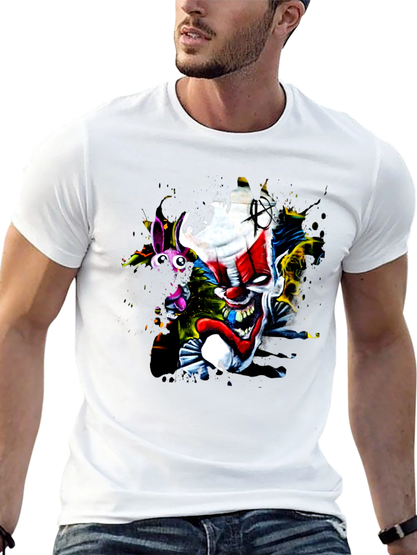 Creepy Clown Graphic Print Black T-Shirt