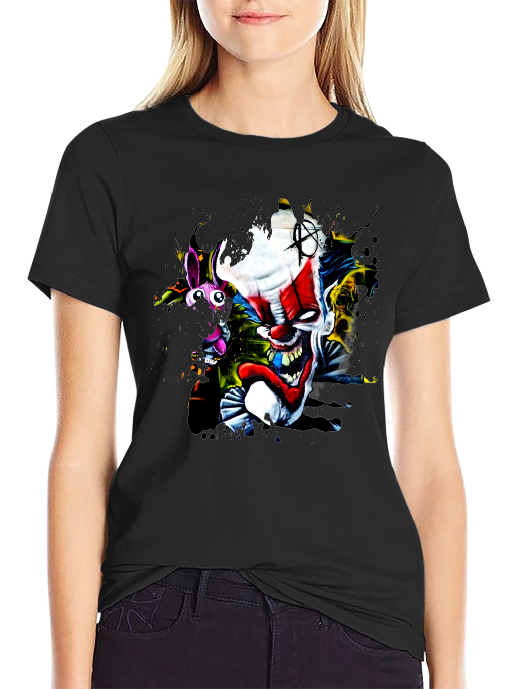 Creepy Clown Graphic Print Black T-Shirt