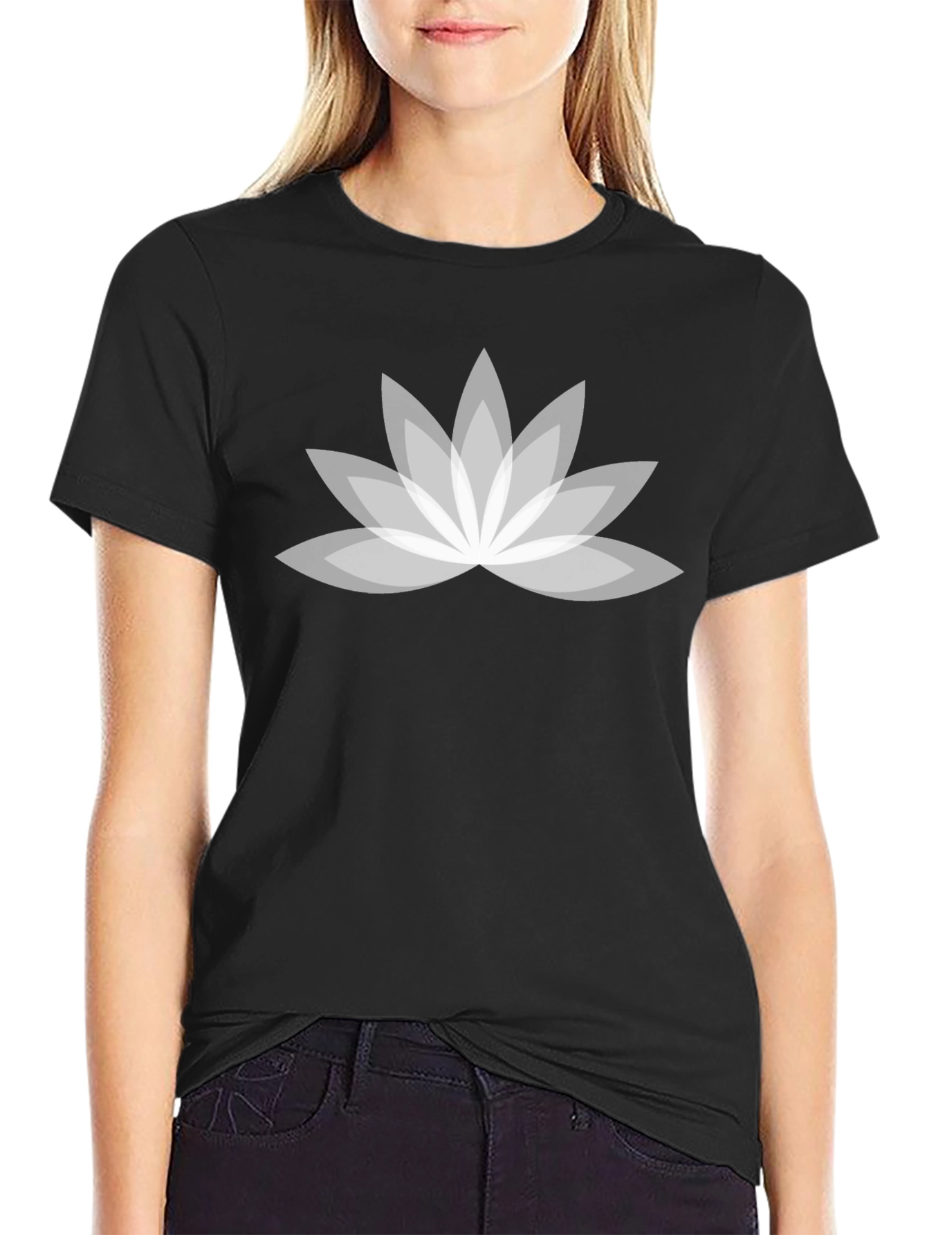 Mens Black Lotus Graphic Tee - Soft Cotton Comfort