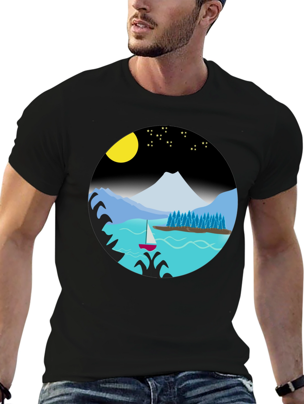 Scenic Night Lake Graphic Tee