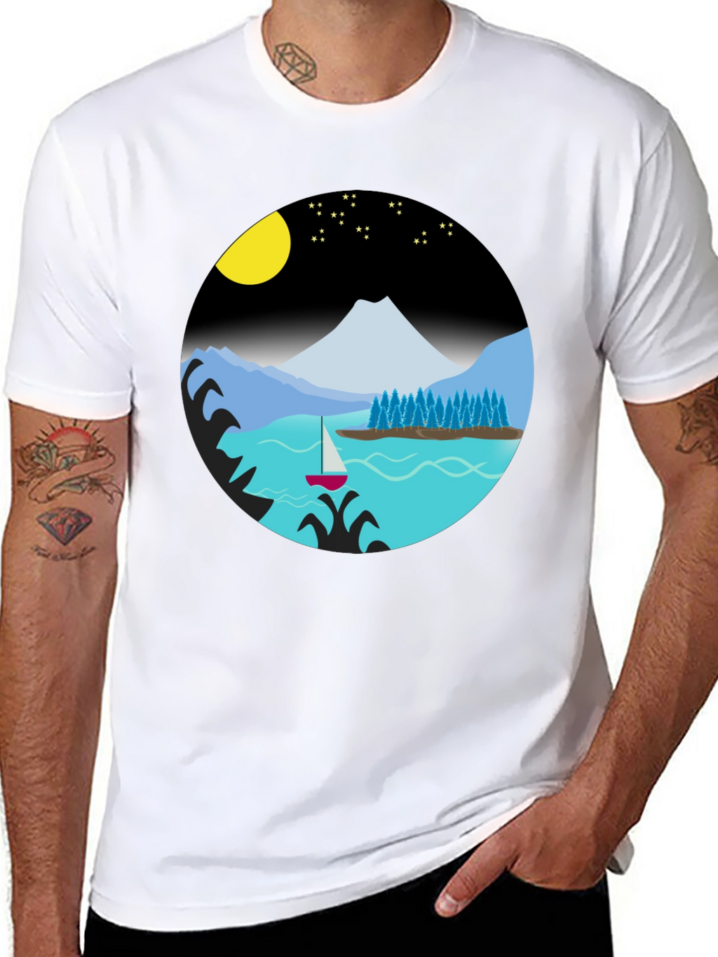Scenic Night Lake Graphic Tee