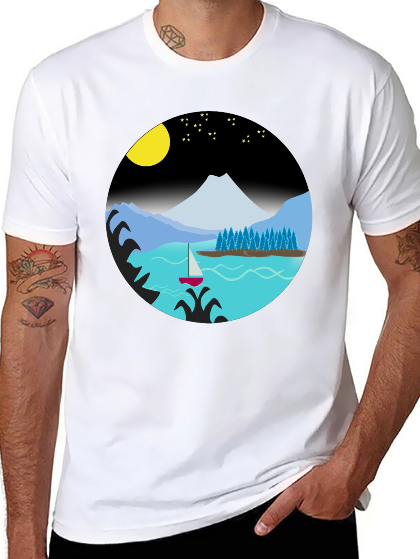 Scenic Night Lake Graphic Tee