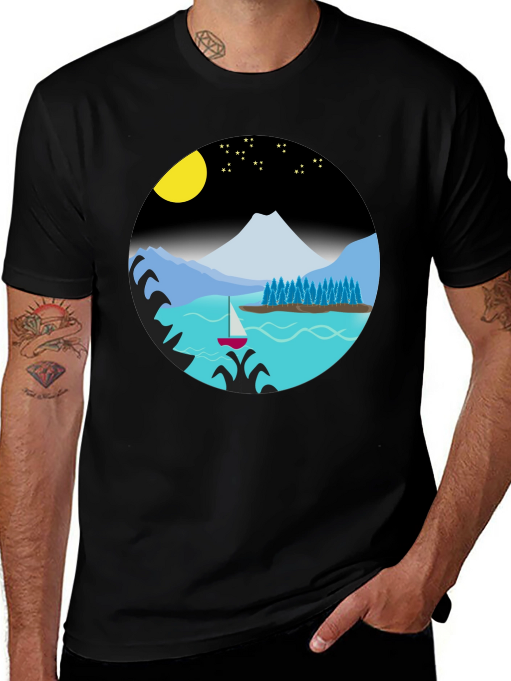 Scenic Night Lake Graphic Tee