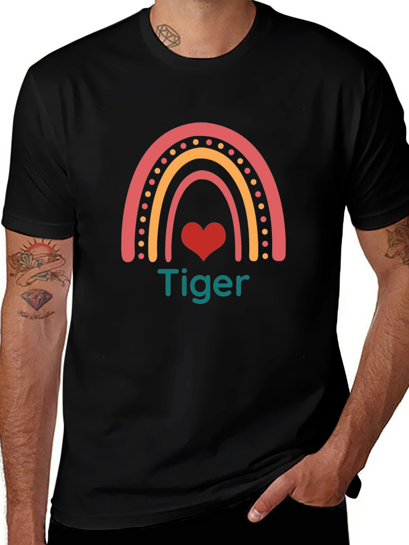 Tiger Rainbow Heart Graphic Tee - Cute & Stylish
