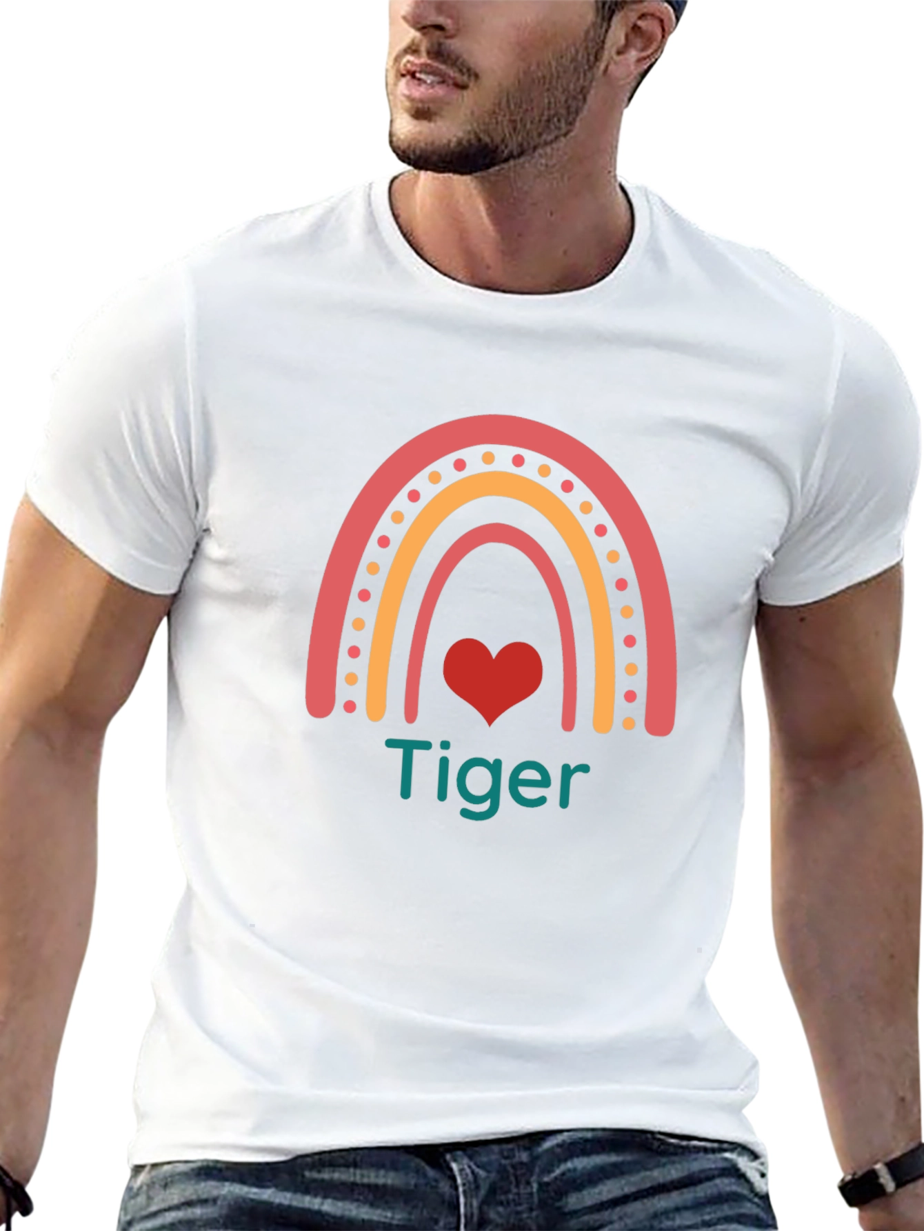 Tiger Rainbow Heart Graphic Tee - Cute & Stylish