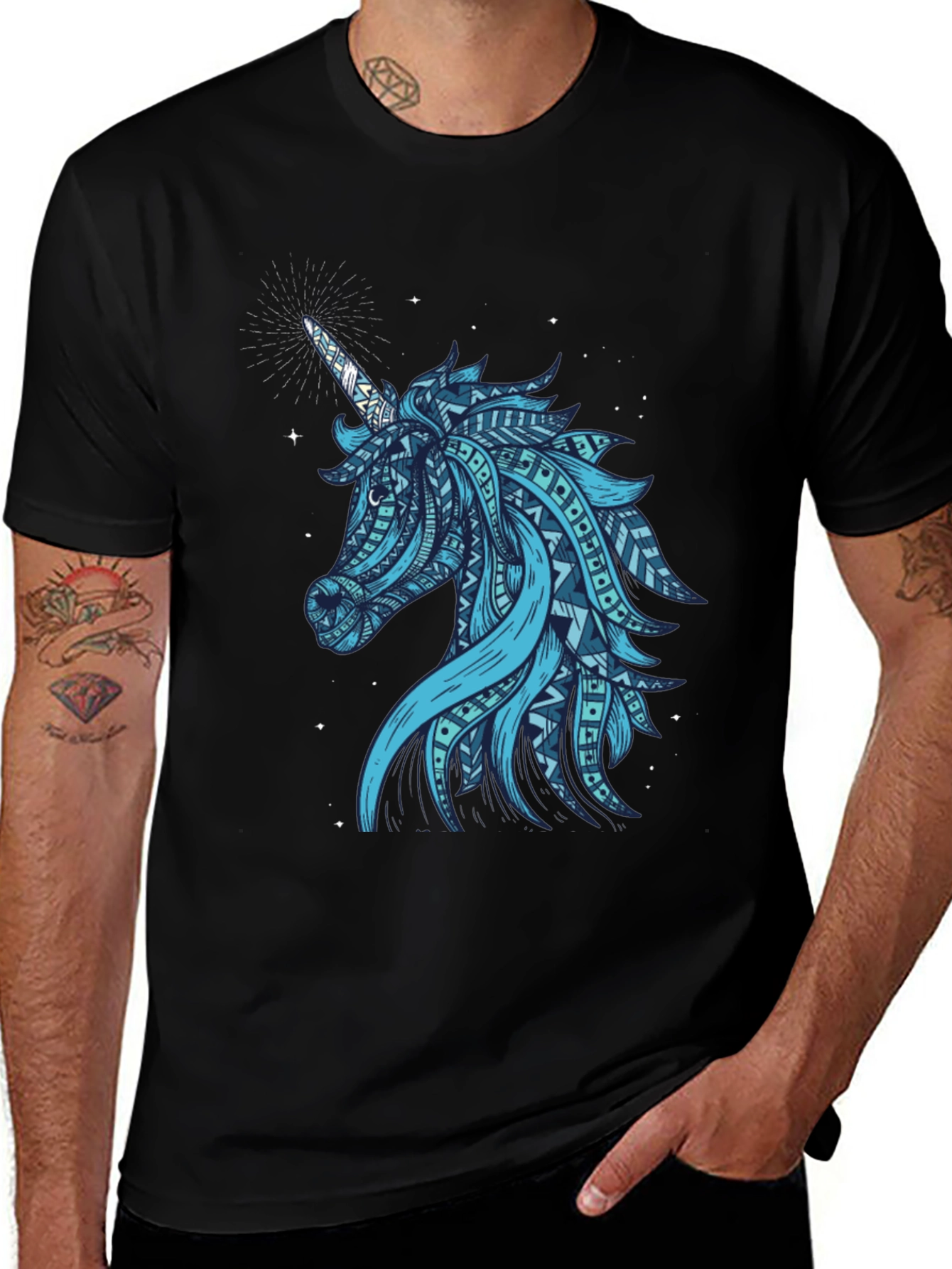 Tribal Unicorn Graphic Tee - Mens Black T-Shirt