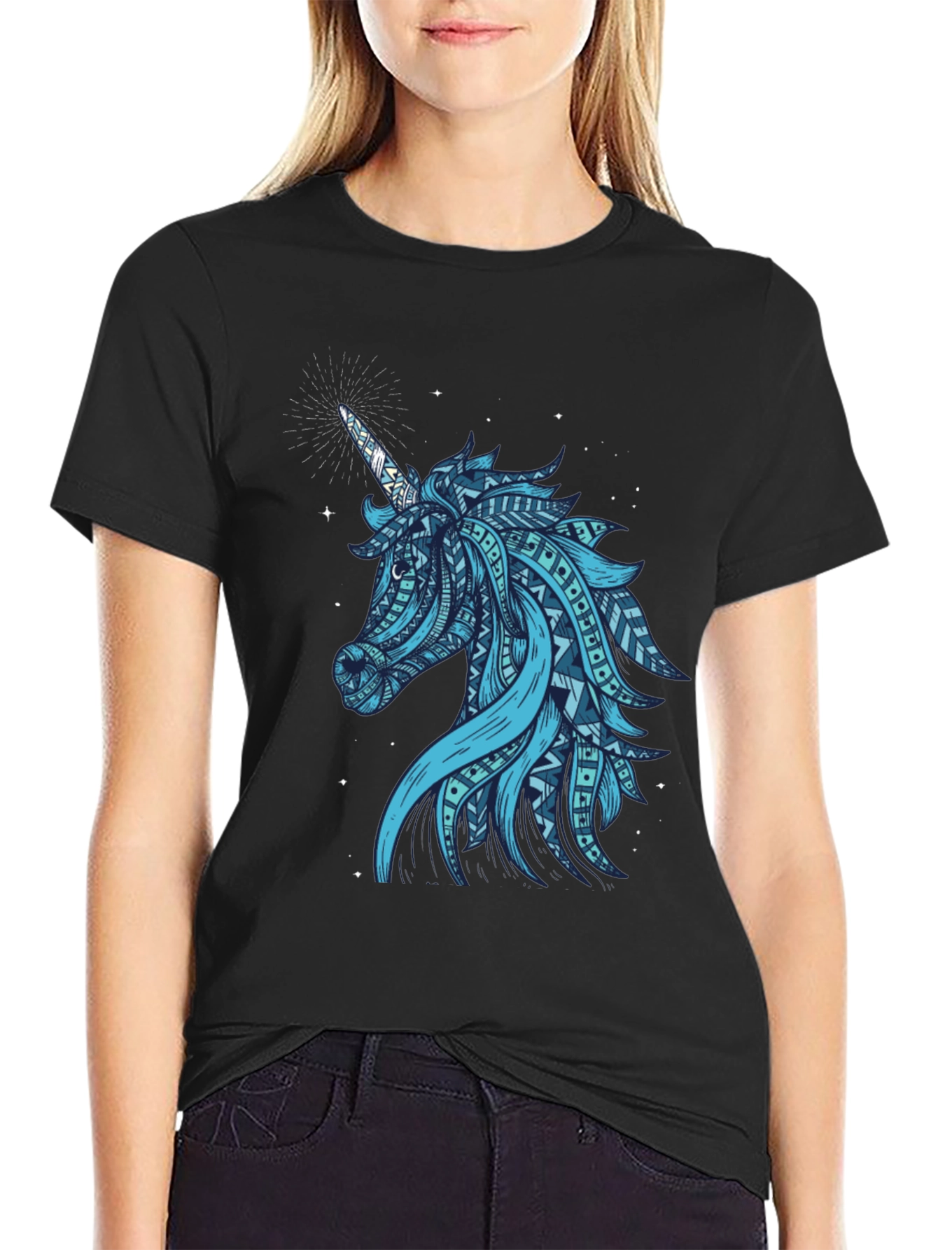 Tribal Unicorn Graphic Tee - Mens Black T-Shirt