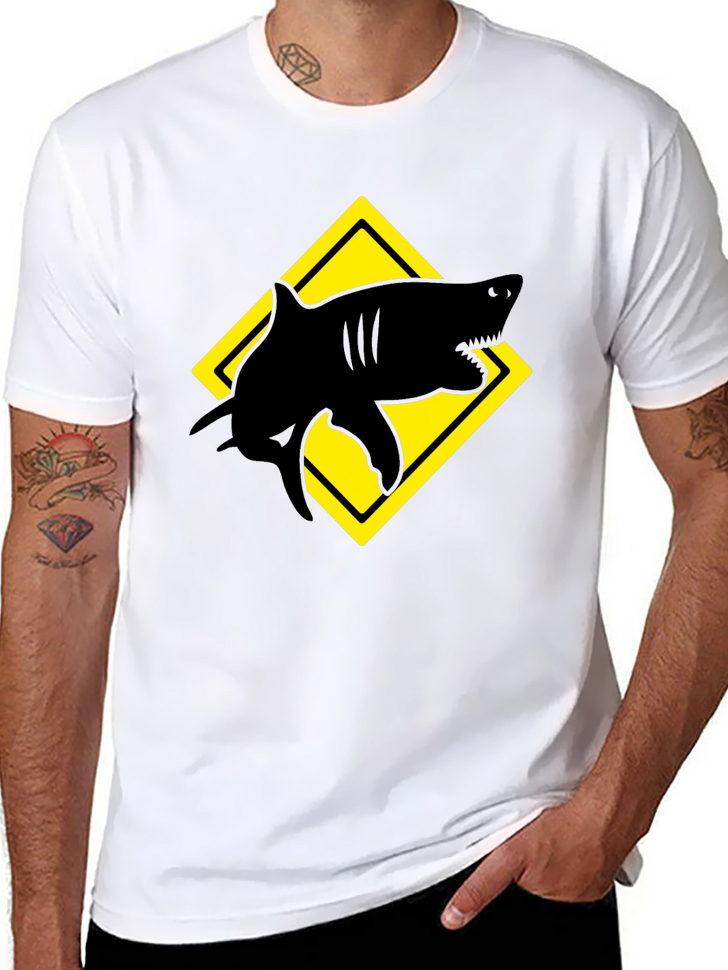 Shark Warning T-Shirt - Black Graphic Tee