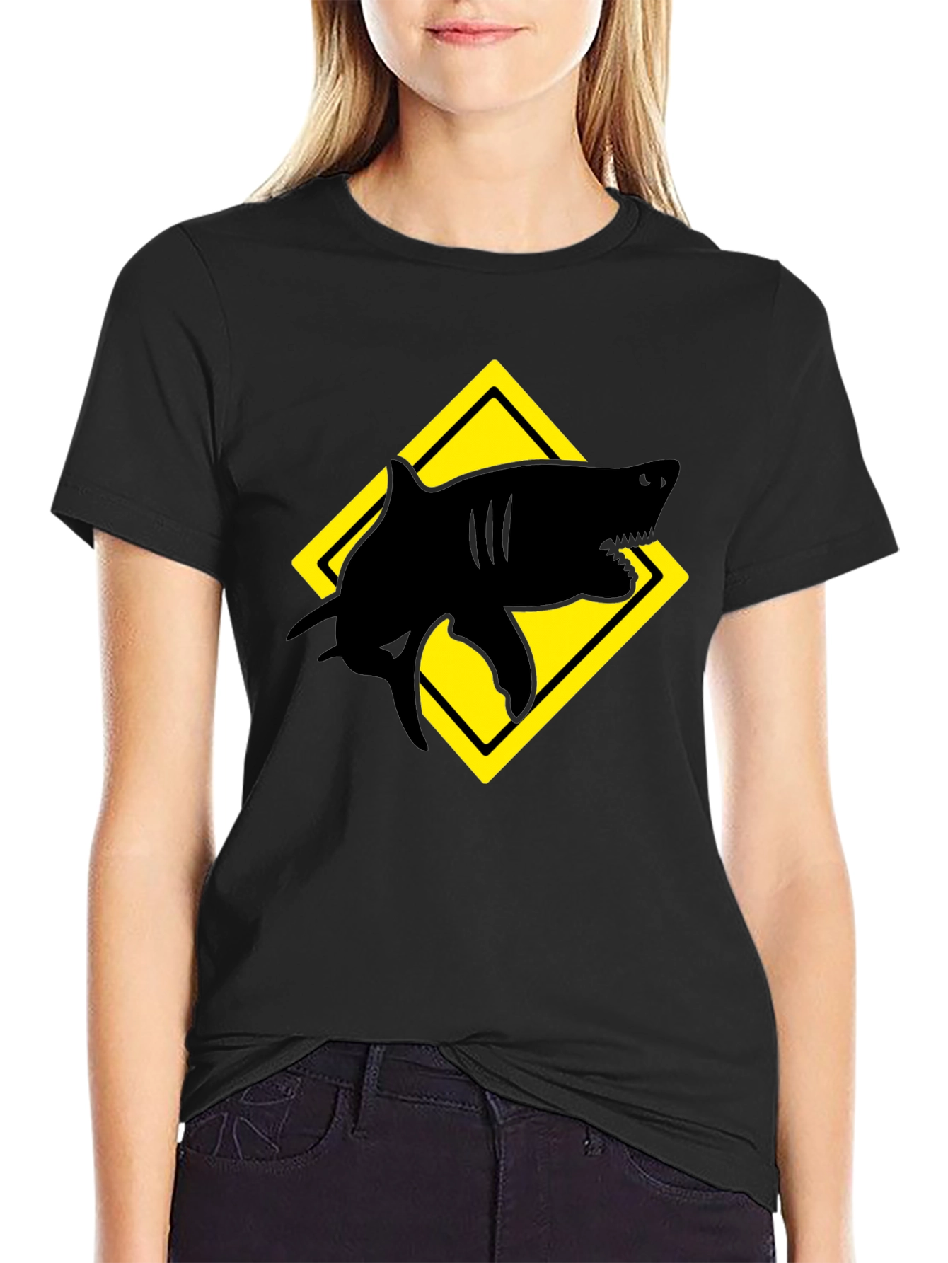 Shark Warning T-Shirt - Black Graphic Tee