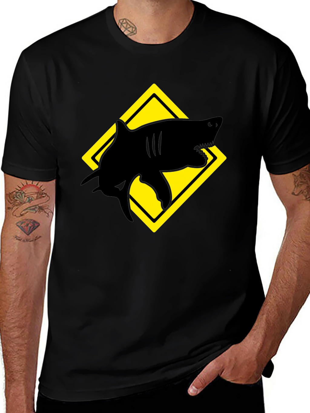 Shark Warning T-Shirt - Black Graphic Tee