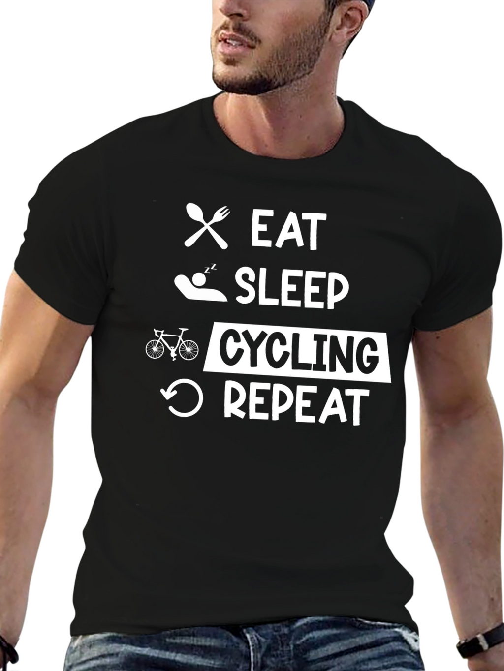Eat Sleep Cycling Repeat Black T-Shirt