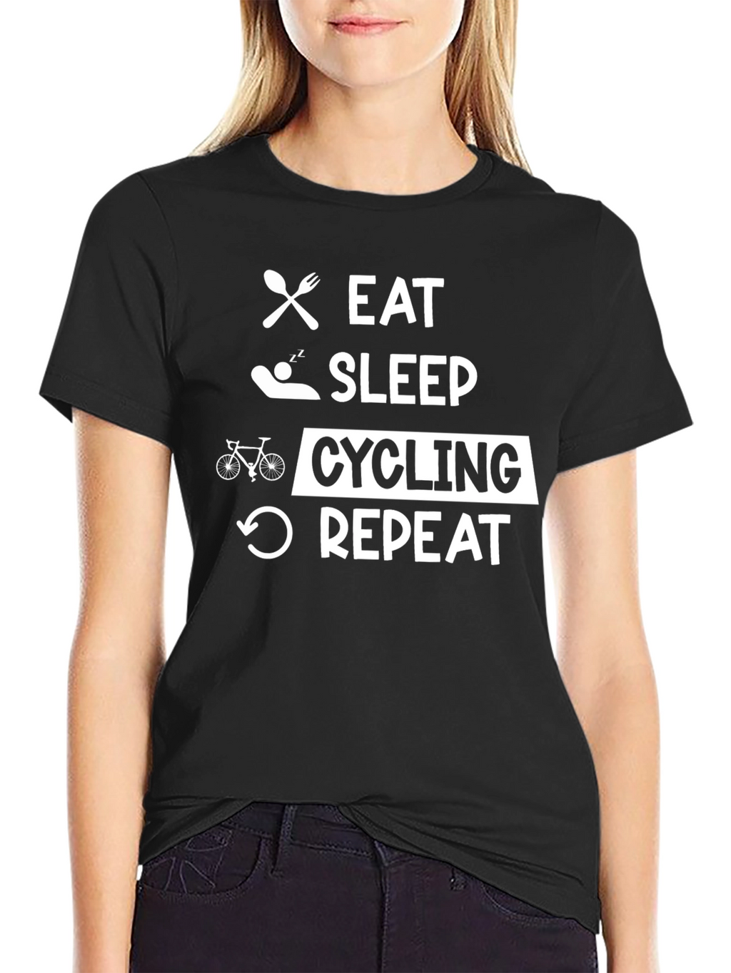 Eat Sleep Cycling Repeat Black T-Shirt
