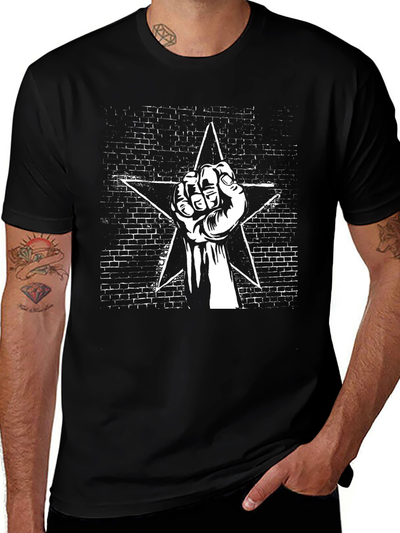 Black Graphic Tee - Fist & Star Design