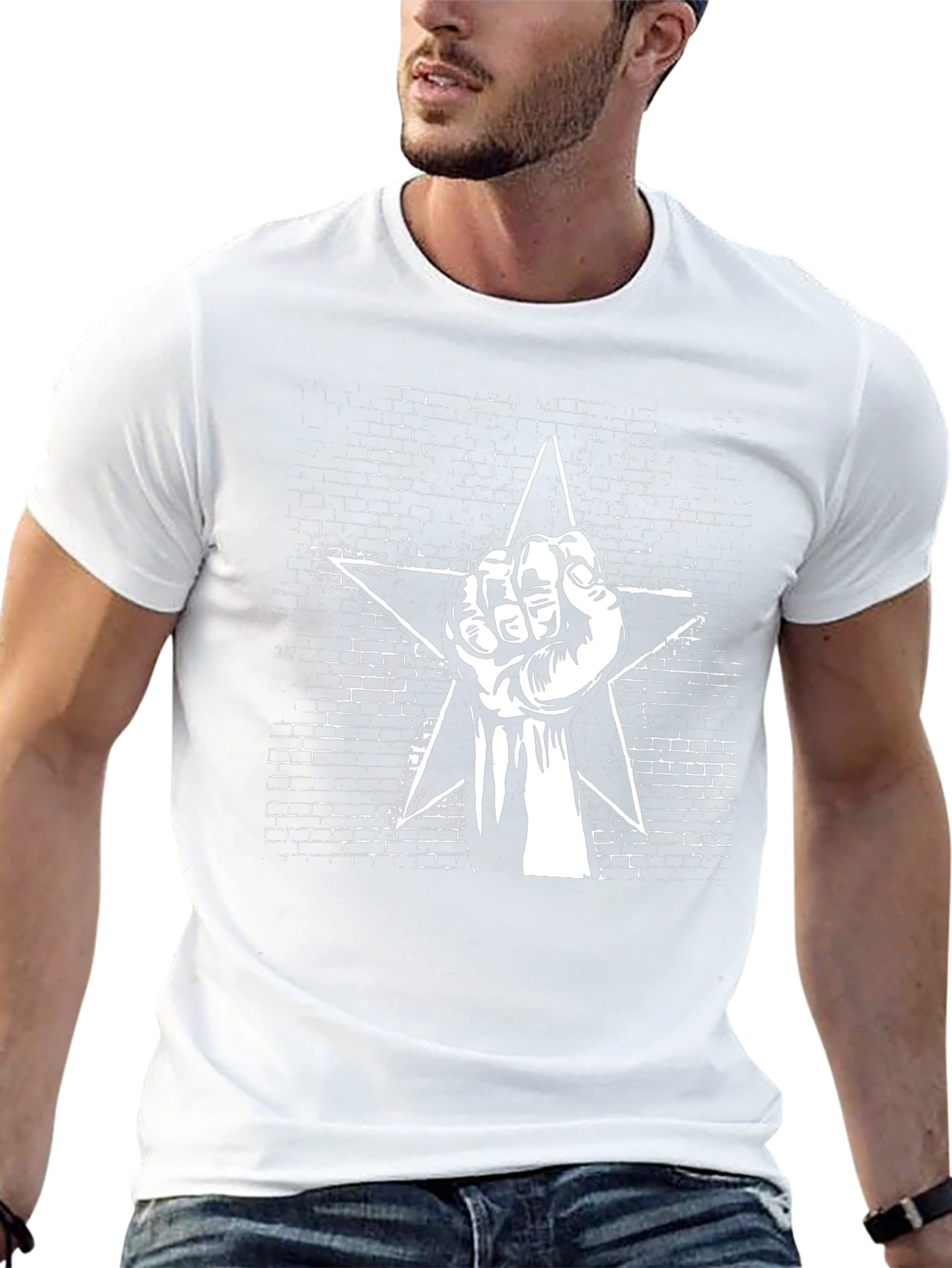 Black Graphic Tee - Fist & Star Design