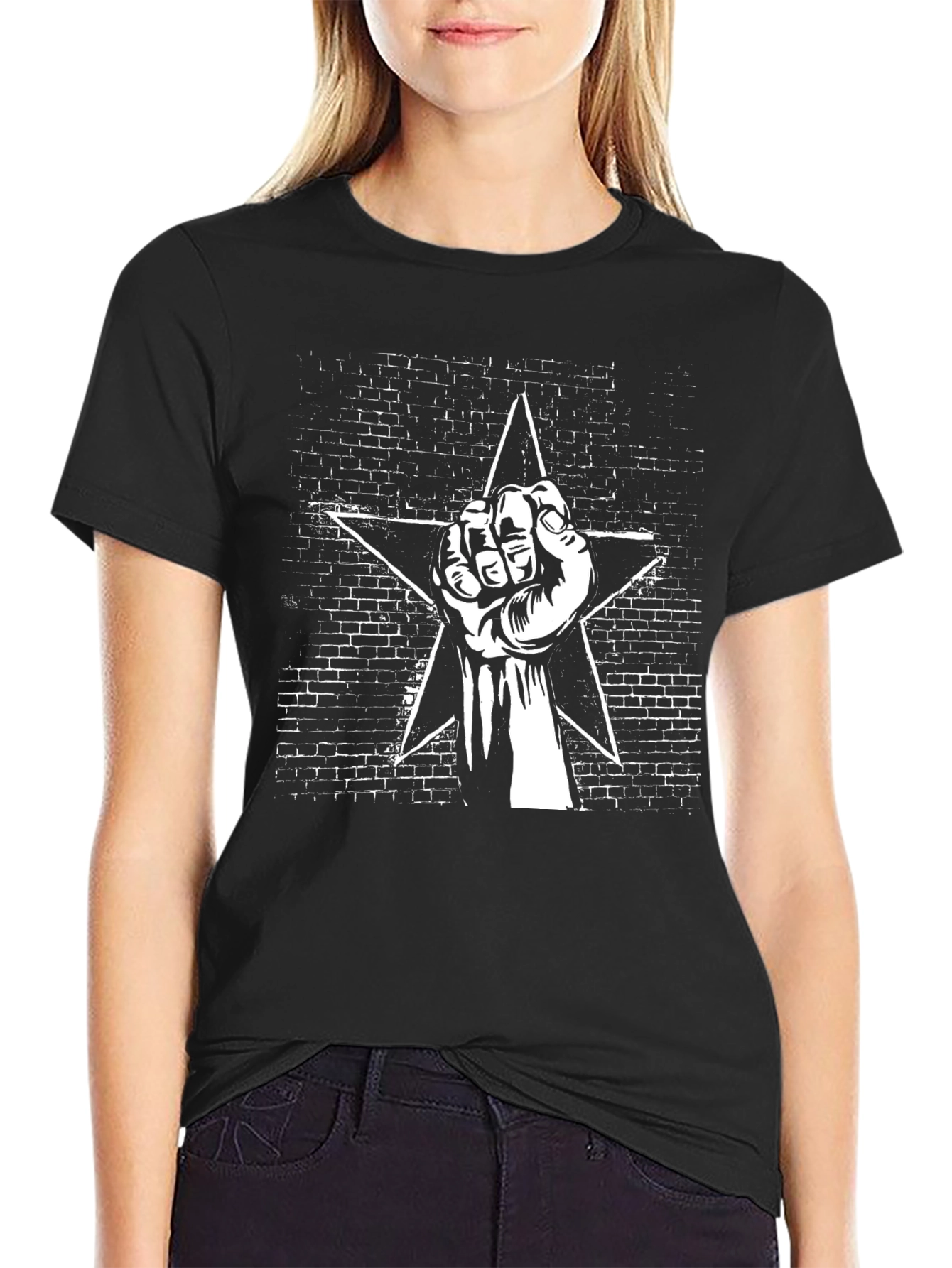 Black Graphic Tee - Fist & Star Design