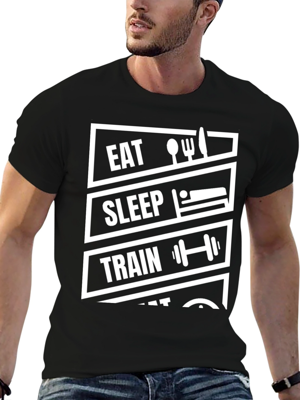 Eat Sleep Train Repeat Black Graphic T-Shirt