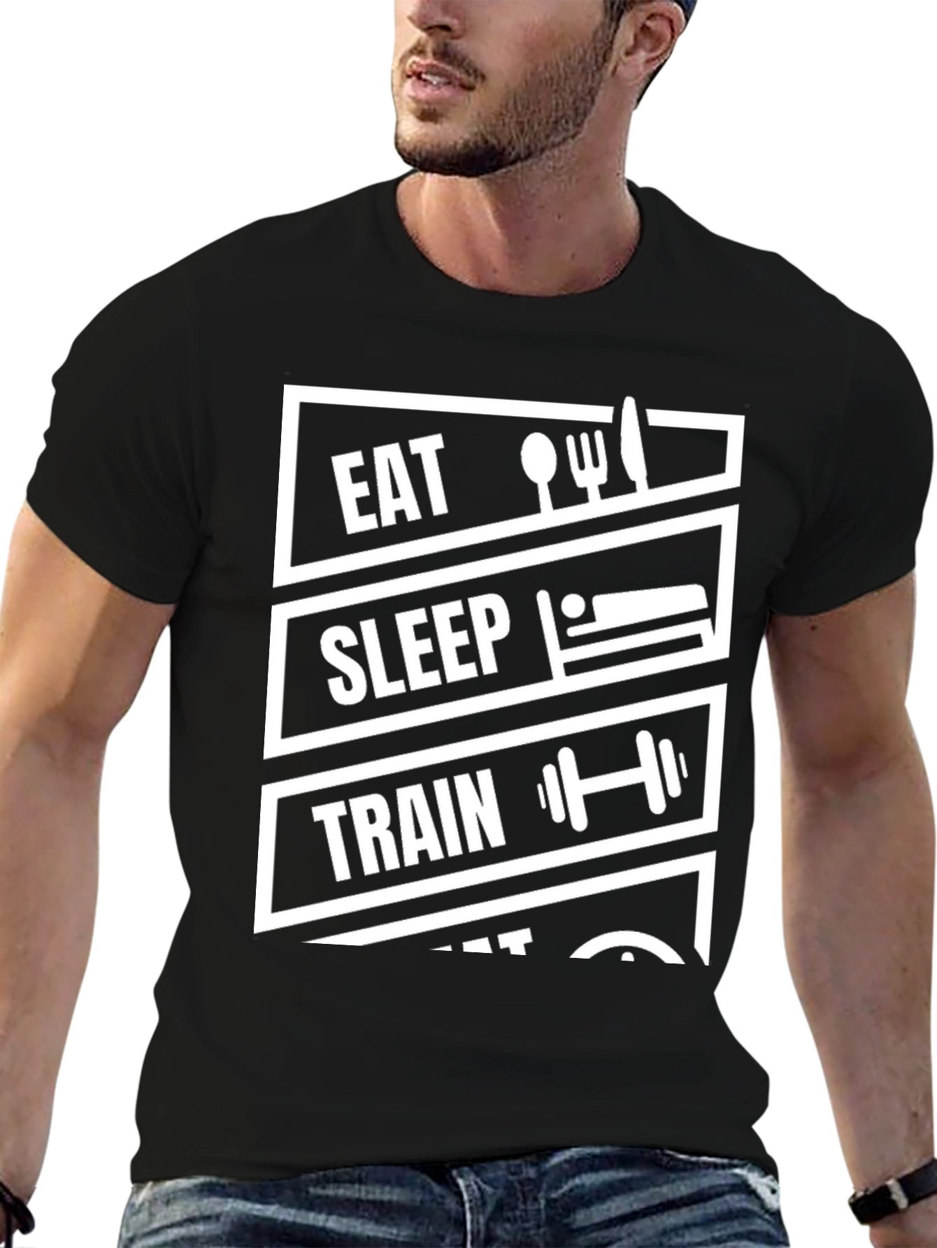 Eat Sleep Train Repeat Black Graphic T-Shirt