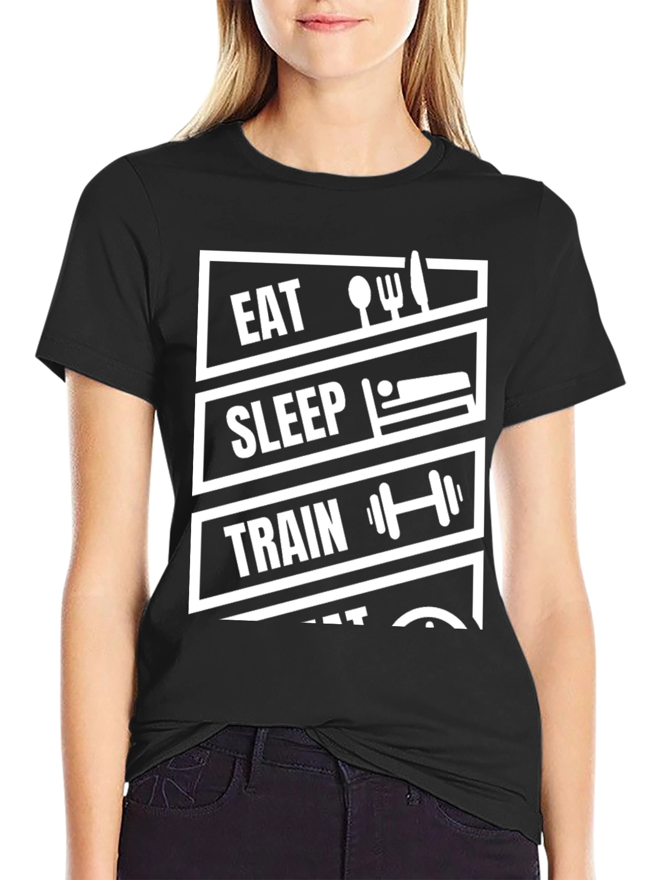 Eat Sleep Train Repeat Black Graphic T-Shirt