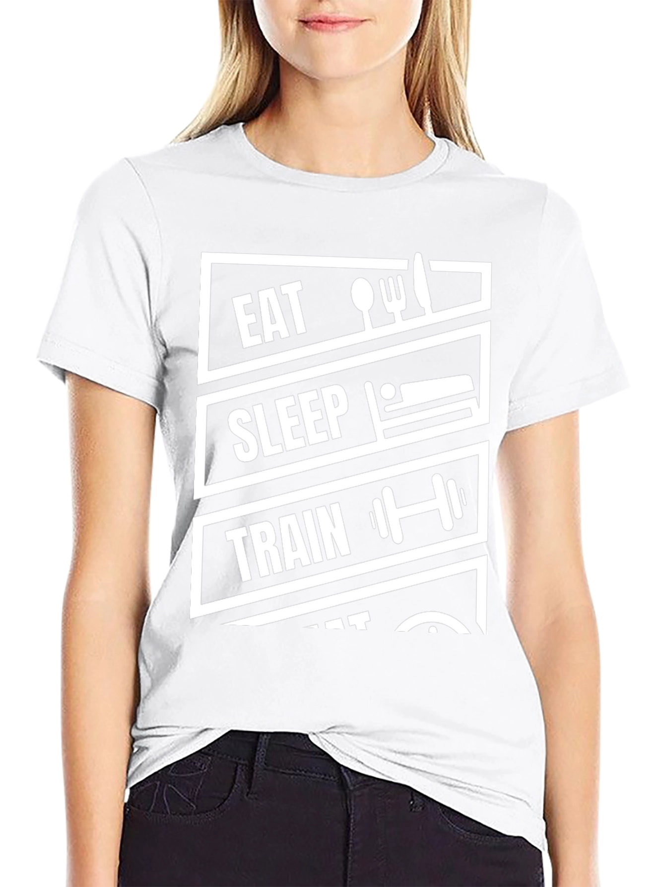Eat Sleep Train Repeat Black Graphic T-Shirt